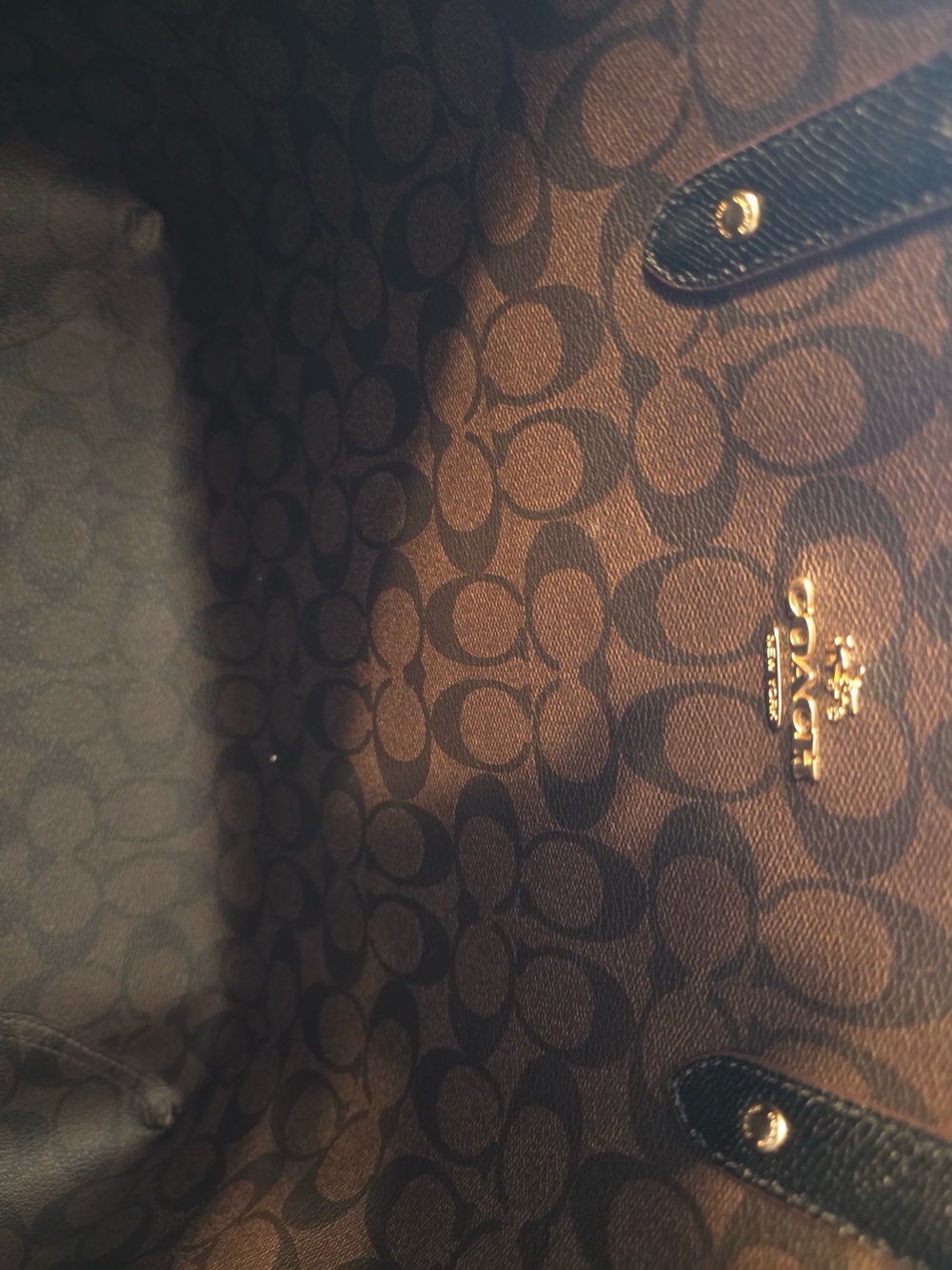 Coach Black Saffiano Tote with Gold Logo - Picture 7 of 15